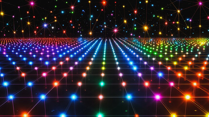 Fototapeta premium Abstract black background with Colorful geometric lines. Digital future technology . Abstract business connection of lines from nodes innovation of communication in the network.