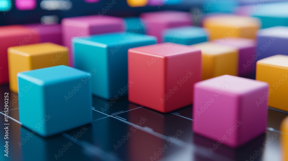 Aufkleber a vibrant arrangement of colorful 3d cubes set against a dark background, creating a playful and mod