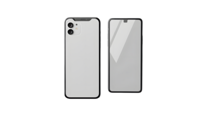 Front and back phone mockup with transparent background isolated on a transparent background