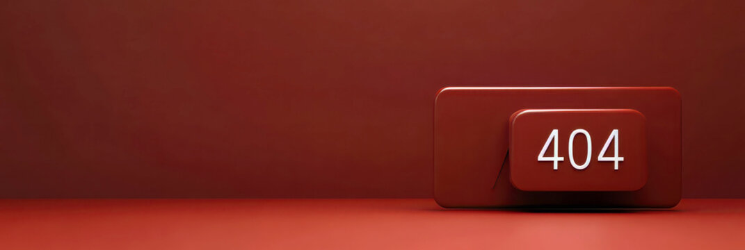 Minimalist red 404 error concept for webmaster day digital design and tech projects. Horizontal banner. Copy space. World 404 Day - Powered by Adobe