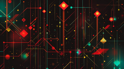 Fototapeta premium Abstract black background with Colorful geometric lines. Digital future technology . Abstract business connection of lines from nodes innovation of communication in the network.