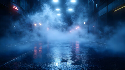Mysterious Foggy City Street at Night: Cyberpunk Vibes