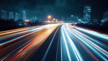 Obraz premium Cityscape at Night with Light Trails