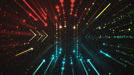 Obraz premium Abstract black background with Colorful geometric lines. Digital future technology . Abstract business connection of lines from nodes innovation of communication in the network.