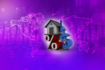 3d illustration Real estate concept, Dollar Sign with house