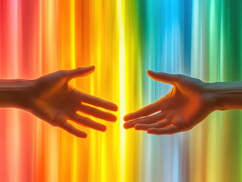 Hands gesturing energetically as someone explains a point, colorful charts in the background focus on, dynamic exchangeVibrant, Fusion, Creative workspace