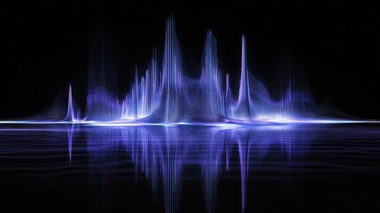 High-tech abstract audio wavelength with detailed waveforms, blending blue and purple hues against a sleek black background.