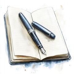 Naklejka premium Watercolor Notebook & Fountain Pen | Watercolor illustrations