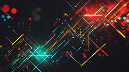 Fototapeta premium Abstract black background with Colorful geometric lines. Digital future technology . Abstract business connection of lines from nodes innovation of communication in the network.