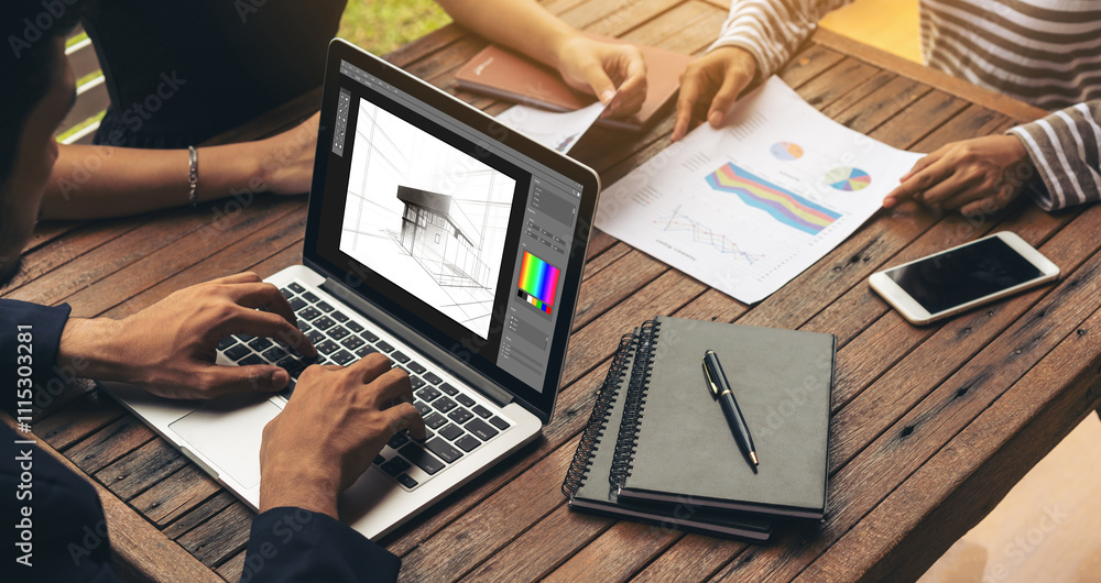 Poster architectural design modish software application for architect business and professional designer