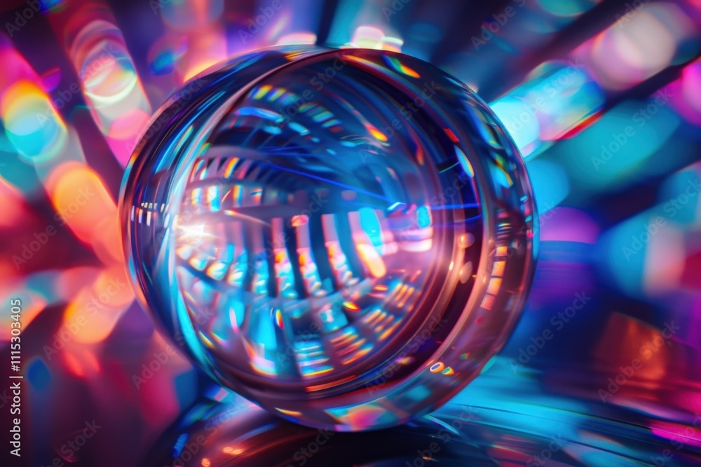 Aufkleber a colorful glass orb reflecting vibrant patterns of light in an artistic composition captured in a d