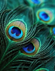 Obraz premium A vibrant display of peacock feathers, showcasing their iridescent colors and intricate patterns.