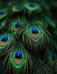 Fototapeta premium A vibrant display of peacock feathers, showcasing their iridescent colors and intricate patterns.