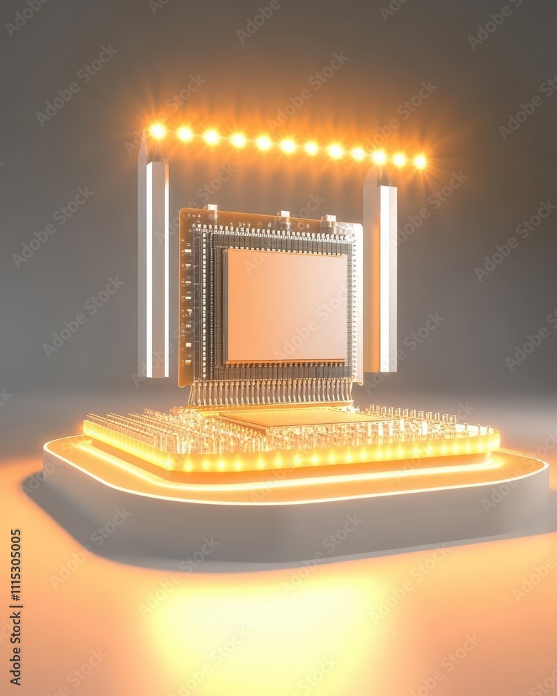 Poster a glowing microprocessor design showcasing technology and innovation.