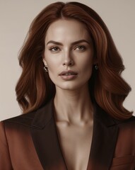 Naklejka premium Beautiful woman with beautiful wavy hair- half body shot- model photography
