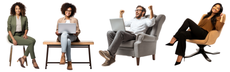 PNG Sitting and working and doing business set on transparent background