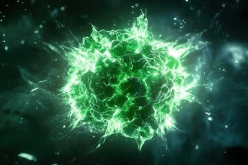 Obraz premium Mutated cancer cell structure under attack, showcasing the battle between cells and the immune system.