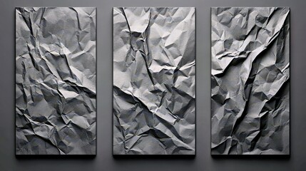 Abstract black crumpled paper art. Black design with a textured surface portrays a dark and intricate pattern. Aesthetic and contemporary, this minimalist art creates an elegant background.