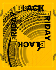Stylized Black Friday Graphic with Circular Text and Grid Background

