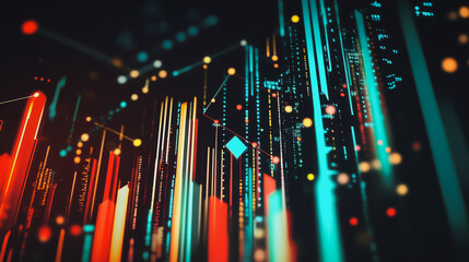 Obraz premium Abstract black background with Colorful geometric lines. Digital future technology . Abstract business connection of lines from nodes innovation of communication in the network.