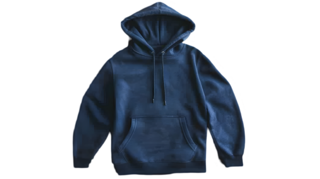 navy hoodie sweater photo with front and back view isolated on wooden wall background. isolated on a transparent background