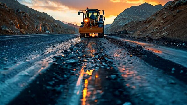 Civil engineers managing the construction of a new highway, ensuring proper grading and drainage, road construction. VDO 4k ProRes