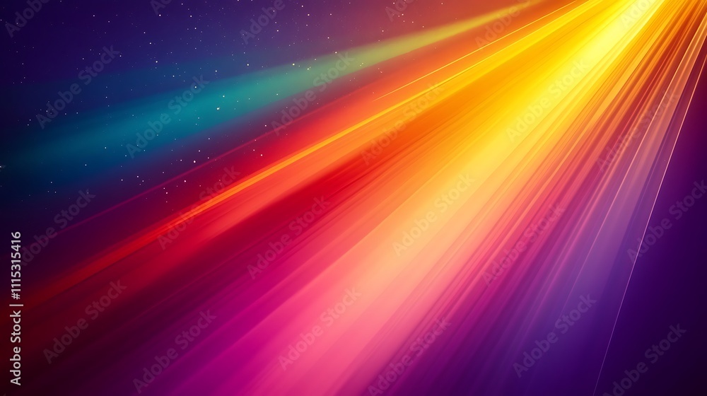 Poster abstract art of bright light rays with a spectrum of colorful symphony dynamic visuals.