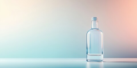 Premium minimalistic vodka bottle with a sleek silver cap, elegantly glowing in soft light.