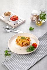 rice with chicken and delicious cheese sauce