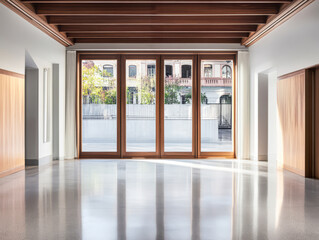 Obraz premium Modern interior space features large windows and beautiful natural light during the day