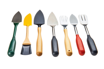 
A row of old-fashioned garden tools are lined up on a white background. on transparent background.

