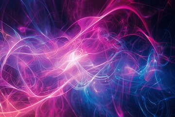 Fototapeta premium Colorful abstract representation of atomic particles interacting in a vibrant, swirling design, showcasing energy and motion against a dark backdrop