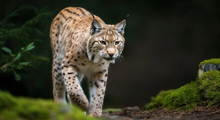 Fototapeta premium Majestic lynx in verdant forest setting for wildlife exploration and conservation themes