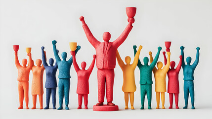 3D Team High Five Celebration in Bright Office After Project Success