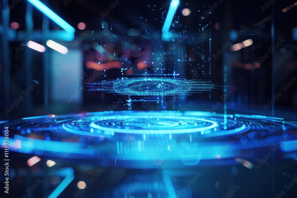 Poster a hand interacts with a glowing digital sphere illustrating advanced technology and artificial intel