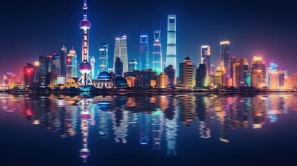 Fototapeta premium Shanghai Skyline at Night