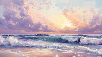 Fototapeta premium Gentle Waves Rolling onto the Shore at Sunset