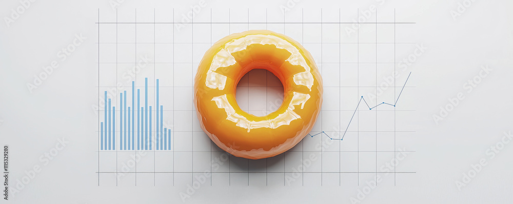 Poster a donut sits atop a graph, blending culinary delight with data analysis, symbolizing the intersectio