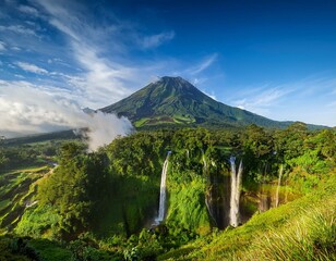 Semeru mountain with Tumpak Sewu waterfall