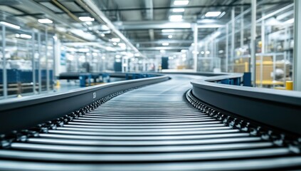 Obraz premium Modern Industrial Conveyor Belt System in a Factory