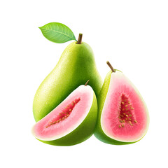 Fresh Guava and Pear Fruits on White Background