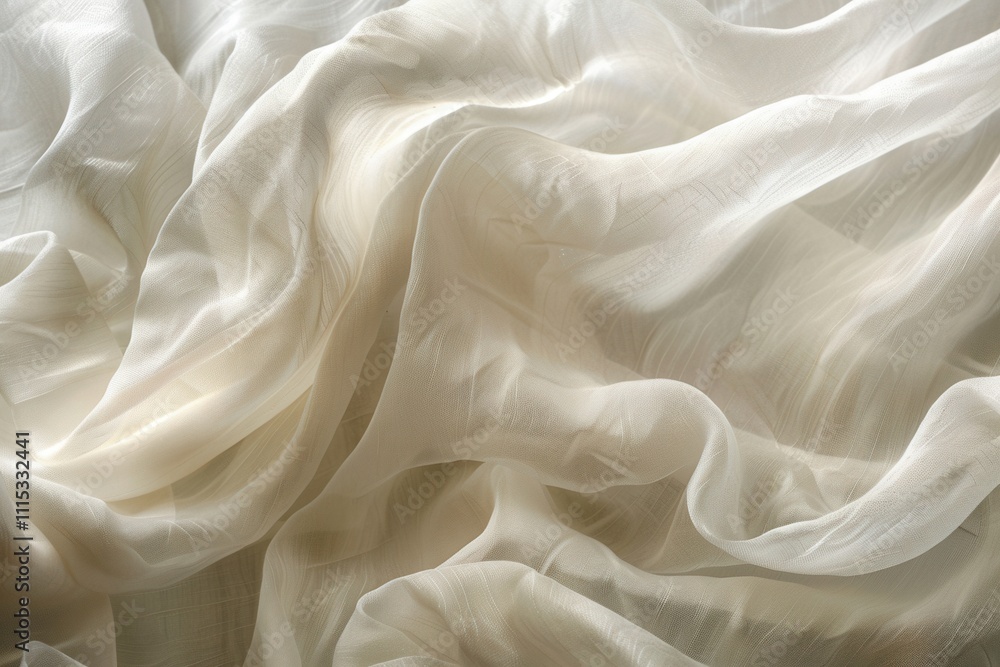 Poster intricate white fabric draped elegantly with a delicate branch intertwined, creating a serene and ar