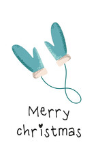 Merry Christmas Greeting Card with glove on white background with text. Vector flat illustration