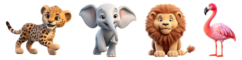 Obraz premium PNG Cute 3D animals set on transparent background
