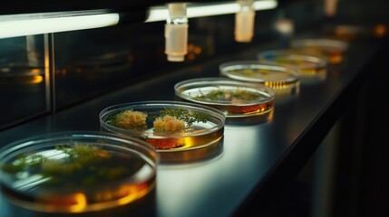 Petri dishes containing diverse cultures under laboratory conditions.