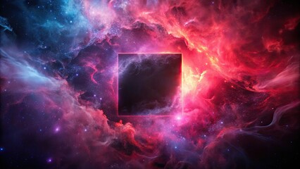 Swirling red and pink mist cloud with black cosmic square on abstract background, mist, cloud, dye water, red, pink, color