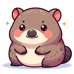 Obraz premium Cute Wombat Chibi Illustration in Flat Style on White Background