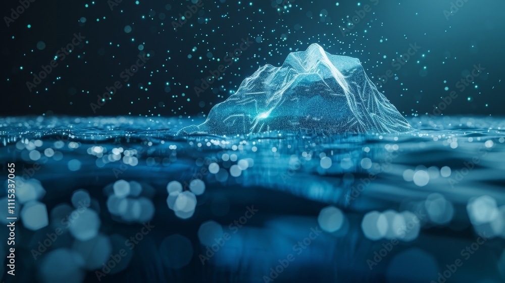 Poster what lies beneath the iceberg masks a web of encrypted data and decentralized power.