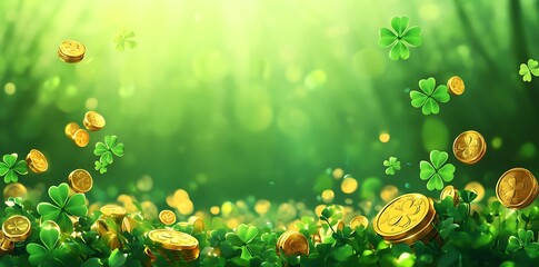 Naklejka premium St. Patrick's Day banner with a green background, golden coins