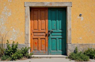 Fototapeta premium two colored doors, antique doors